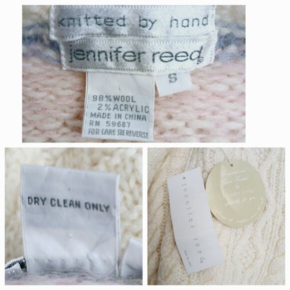 Jennifer Reed SZ S VTG Knitted By Hand Wool Cable Knit Popcorn Satin Sweater NWT - Picture 8 of 8